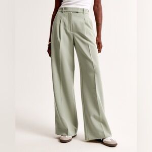 Abercrombie & Fitch Harper Tailored Wide Leg Trousers Sage Green